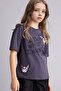 100% Cotton Kuromi Oversized Short Sleeve Anthracite T-Shirt for Girls G8185A826Sm - 2