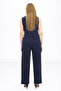 Women's V-Neck Navy Blue Striped Blazer Style Front Buttoned Vest Trouser Suit - 3
