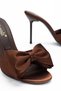 Women's Brown Satin Round Toe Bow-Detail Heeled Sandals - 5
