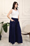 Women's Navy Blue Color Drawstring Lycra Woven Pants Skirt
