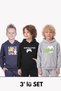 3-Piece Kangaroo Pocket Hooded Sweatshirt for Boys with Mixed Print Detail