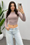 Women's Light Purple Crew Neck Long Sleeve Crop Blouse - 2