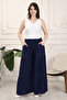 Women's Navy Blue Color Drawstring Lycra Woven Pants Skirt - 5