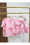 Girl's Cotton Pink Bow Patterned T-Shirt Shorts Set - 3