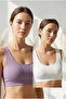 2-Pack Ribbed Bralette Bustier Stretchy Seamless Bra Daily Sports Crop Top - 8