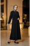Drawstring Waist Ribbed Hijab Dress 2227-05 Black - 2