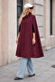 Women's Buttoned Premium Comfort Burgundy Cashmere Poncho - 2