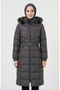 Fur Hooded Belted Inflatable Coat 6135-01 Gray - 4
