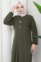 Button Detailed a Pile Hijab Dress Khaki Hm2889 - 6