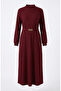 Corded Belted Hijab Dress 2226-05 Claret Red - 6