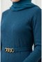 Corded Belted Hijab Dress 2226-03 Petrol - 5