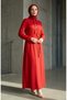 Tassel Detailed Belted Hijab Dress 2229-01 Red - 3