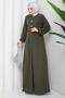 Button Detailed a Pile Hijab Dress Khaki Hm2889 - 5