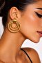 Orbis Women's Yellow Color Steel Triple Interlocking Ring Nail Earrings - 3