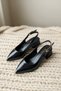 Mando Black Wrinkled Patent Leather (4 cm Heel Length) Pointed Toe Heeled Ballerina Shoes - 5