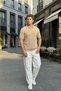 Sion Regular Fit Men's Short Sleeve Knitwear Polo Neck Beige T-Shirt