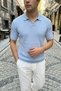Sion Regular Fit Men's Short Sleeve Knitwear Polo Collar Blue T-Shirt