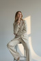 Satin Detailed Stylish Buttoned Blazer Jacket and Trousers Two-Piece Suit - Beige - 2