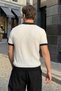 Köyten Regular Fit Men's Short Sleeve Knitwear Polo Collar White T-Shirt with Striped Texture - 4