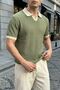 Kövüten Regular Fit Men's Short Sleeve Knitwear Polo Neck Nefti T-Shirt Striped Textured - 2
