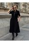 Women's Black Zipper Closure Collared Short Sleeve Dress - 2