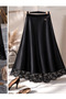 Women's Black Lace Detailed Show Satin Midi Skirt - 5