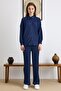 Self-Patterned Shirt and Trousers Two-Piece Set Dark Blue 9412-Tk - 4