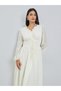 White Tie-Up Waist Lace Neckline Midi Dress - 2