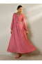 Pink V-Neck Belted A-Line Maxi Dress - 3