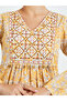 Yellow Floral Printed Embroidered A-Line Jalabiya - 4