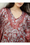 Brown Satin Floral Printed Kaftan Nightdress with Pockets - 4