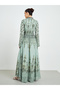 Green Printed Flare Sleeve Jalabiya with Inner Dress - 5