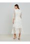 Women White Floral Print Midi Dress with 3/4 Sleeves - 5