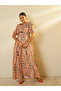 Peach Floral Print Flared Sleeve Belted Maxi Dress - 6