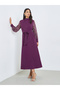 Purple Cuffed Sleeves A-Line Maxi Dress - 3