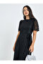 Black Lace Short Sleeves A-Line Maxi Dress - 2