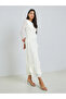 Cream Sheer Sleeves Ruffled Sheath Maxi Dress - 3