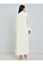 Cream Pleated Embellished Neckline Maxi Dress - 6