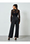 Black Straight Leg Evening Jumpsuit with Lace Sleeves - 5