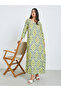 Yellow Printed Square Neck A-Line Jalabiya