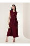 Burgundy Sleeveless Midi Dress with Front Slit
