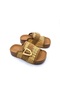 Special Design Suede Leather and Straw Weave Detailed Women's Camel Brown Comfort Slippers - 2