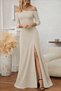 Women's Long Sleeve Madonna Collar Slit Detailed Long Imported Crepe Dress - 4