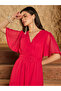 Pink V-Neck Short Sleeve Belted Maxi Dress - 4