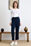 Soft Denim Trousers with Lace Detail and Elastic Waist Navy Blue 7586 - 5