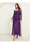 Purple Mesh Gathered Long Sleeves Maxi Dress