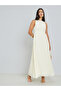 Cream Pleated Sleeveless Maxi Dress - 3