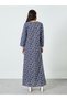 Blue Floral Print Lace Detail A-Line Jalabiya - 5