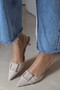 May Square Buckle Pointed Toe Short Kitten Heel Beige Suede Women's Shoes - 5