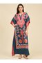 Printed Satin Kaftan Nightdress with 3/4 Sleeves - 2